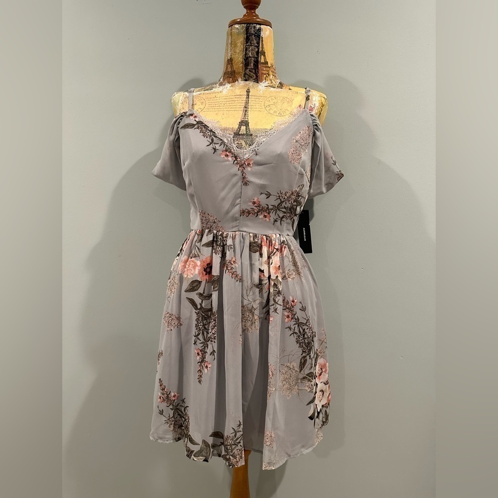 Lulus Verona Light Blue Floral Print Off-the-Shoulder Lace Dress - Small - New!